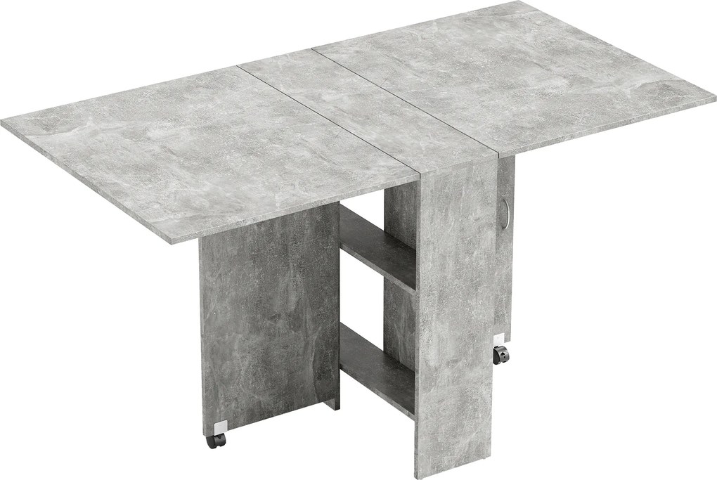 HOMCOM Mesa de Sala de Jantar Dobrável com 2 Prateleiras de Armazenamento e Rodas para Cozinha 75x140x74 cm Cinza | Aosom Portugal