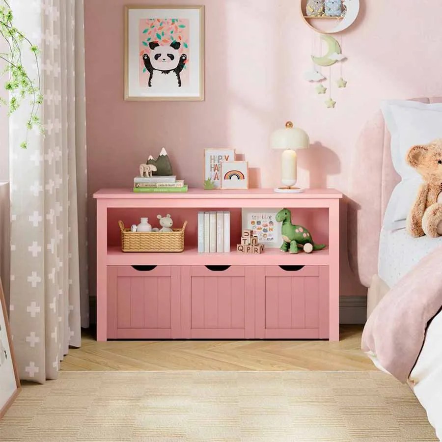 Estante infantil com rodas 30 x 102 x 60 cm rosa pastel