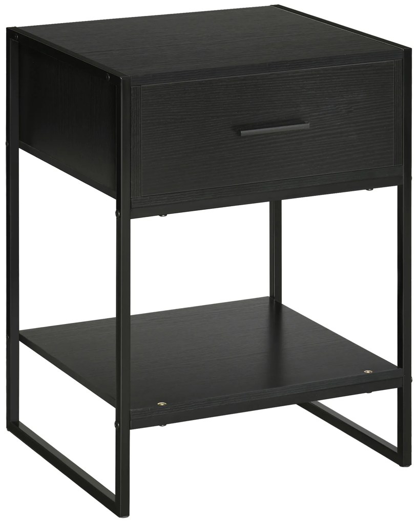 HOMCOM Mesa de Cabeceira Mesa Auxiliar com 1 Gaveta e Prateleira de Armazenamento Estilo Moderno para Quarto 45x40x60cm Preto