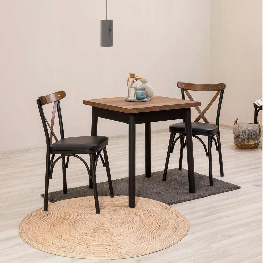 Conjunto de Mesa e Cadeiras Oliver – Preto – Mesa: 70x77x70 cm, Cadeir