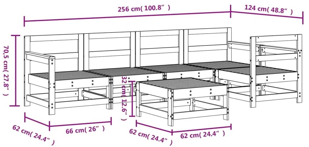 6 pcs conjunto lounge de jardim pinho maciço cinzento