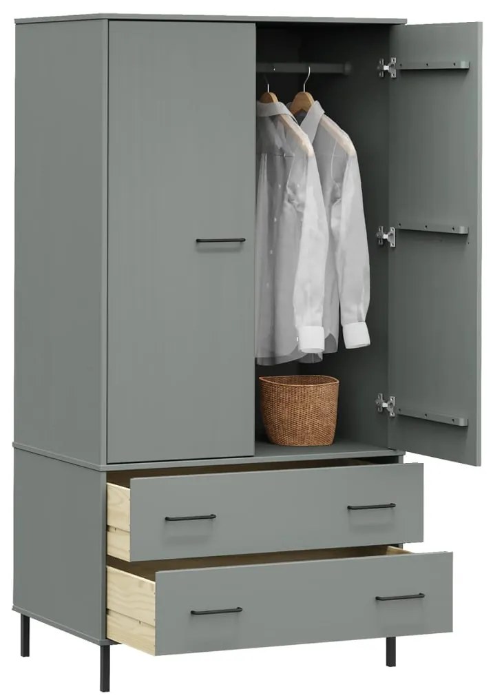 Roupeiro c/ pernas metal 90x55x172,5 cm madeira OSLO cinzento