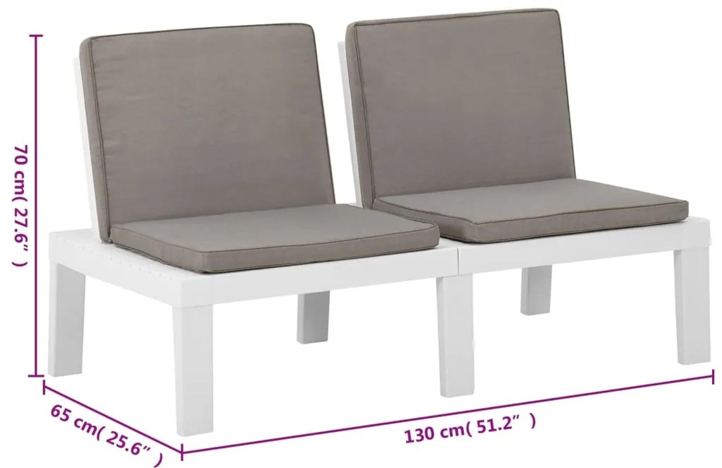 6 pcs conjunto lounge de jardim c/ almofadões plástico branco