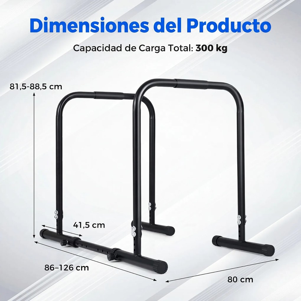 Barras Paralelas para Fundos Ajustáveis, 80 x 86 x 81,5 cm, Estrutura Metálica Robusta, Preto