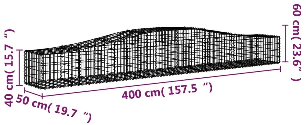 Cestos gabião arqueados 10 pcs 400x50x40/60cm ferro galvanizado