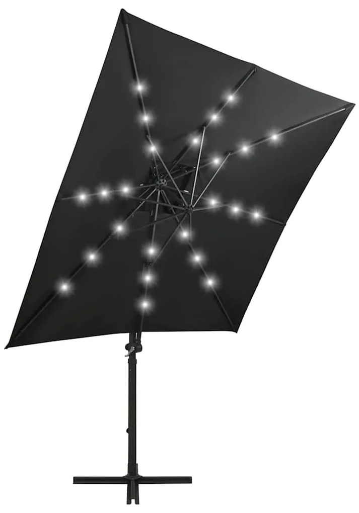 Guarda-sol jardim cantilever c/ poste e luzes LED 250 cm preto