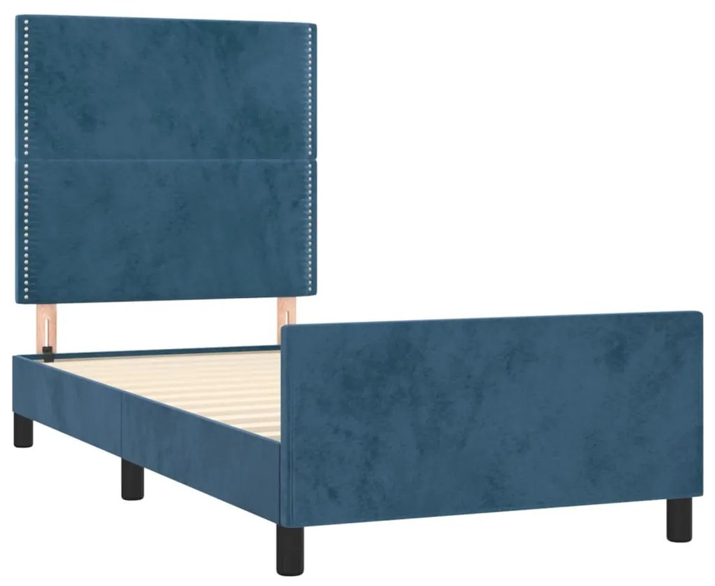 Estrutura de cama c/ cabeceira 90x200 cm veludo azul-escuro