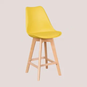 Pacote De 4 Bancos Altos De 65 Cm Com Almofada Em Couro Sintético Nórdico Amarelo Caril - Sklum
