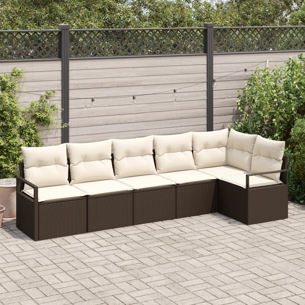 Conjunto de Sofá de Jardim vidaXL de 6 peças com almofadas Castanho Po
