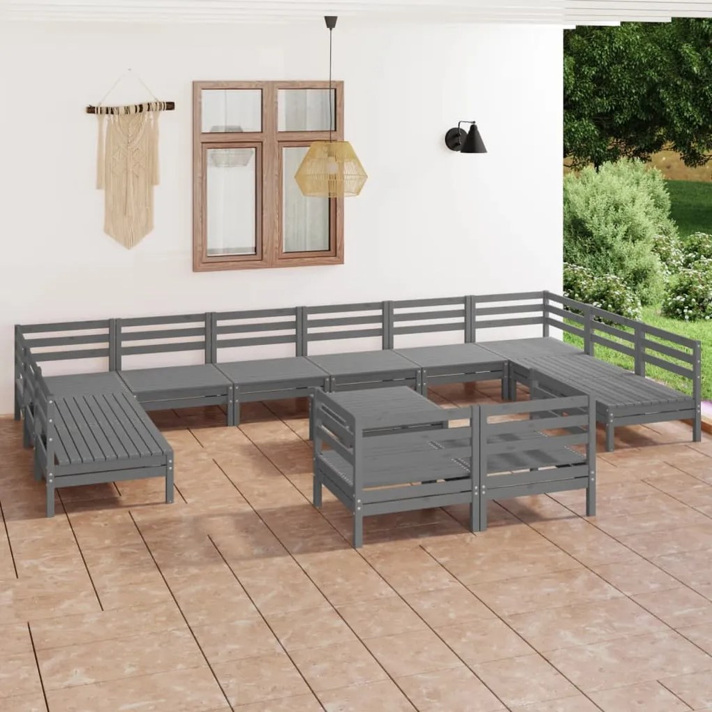 vidaXL 13 pcs conjunto lounge de jardim pinho maciço cinza