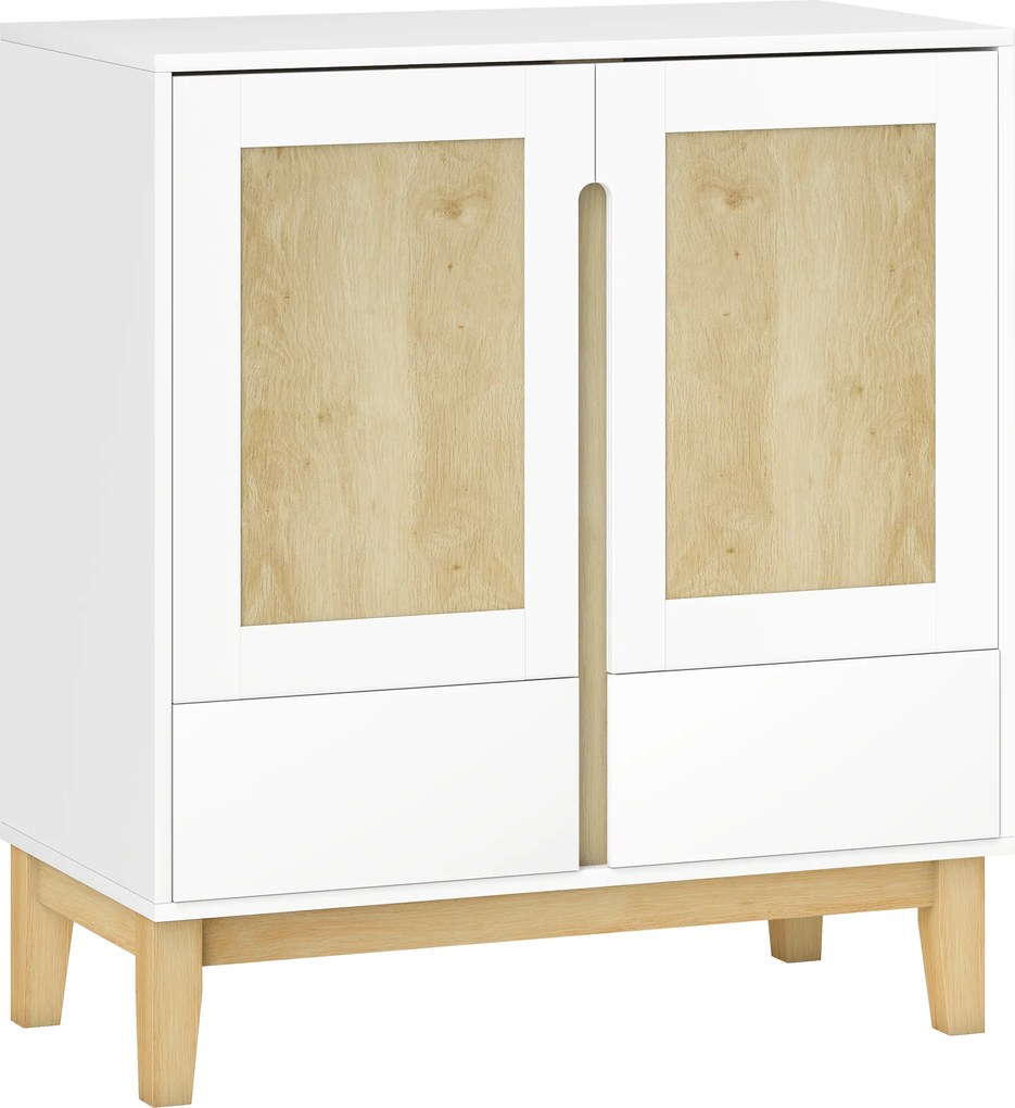 HOMCOM Aparador para Sala de Arrumação com 2 Portas 2 Gavetas e Prateleira Regulável 80x40x86 cm Branco e Carvalho | Aosom Portugal