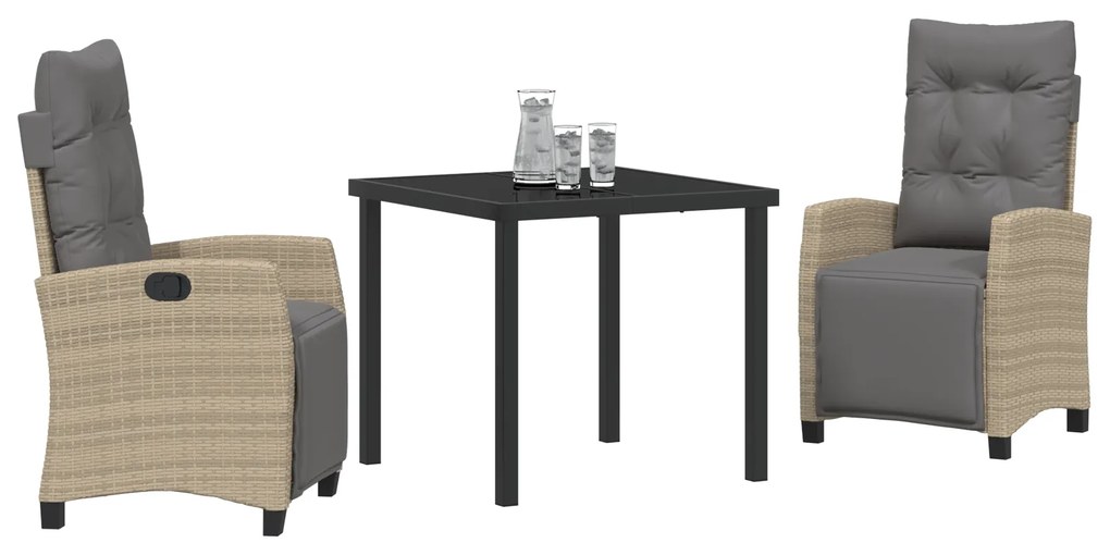 Conjunto de Jantar de Jardim 3 Peças Bege Rattan PE