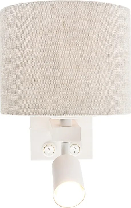 Candeeiro de parede branco com luz de leitura e abajur cinzento claro 18 cm - Brescia