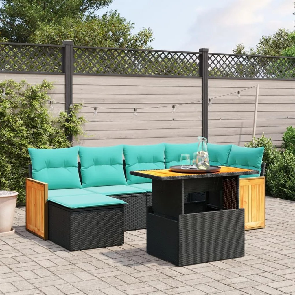 vidaXL 7 pcs conjunto de sofás p/ jardim c/ almofadões vime PE preto