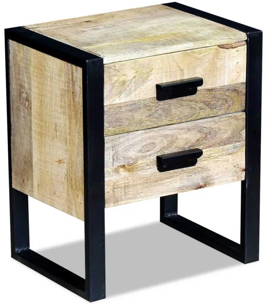 Mesa apoio 2 gavetas madeira de manga sólida 43x33x51 cm