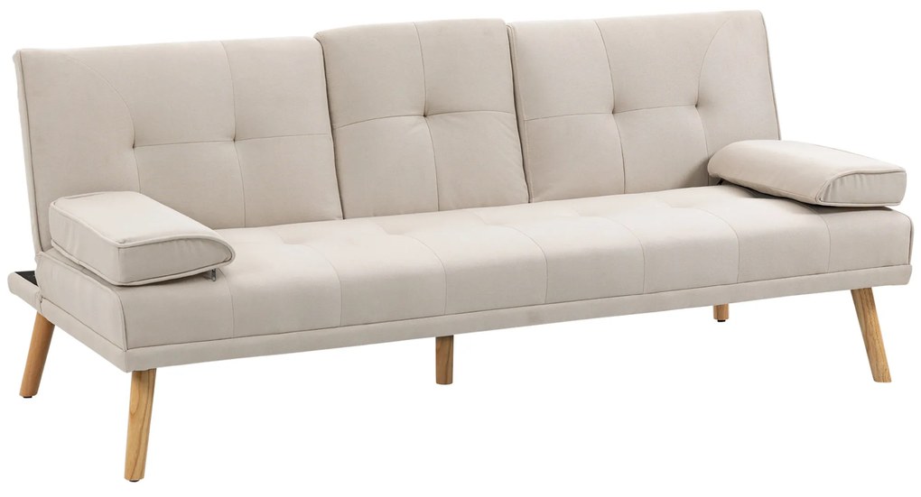 HOMCOM Sofá Cama 3 Lugares com Encosto Ajustável Apoio para os Braços Desmontável e 2 Suportes para Copos 181x77x78 cm Bege | Aosom Portugal