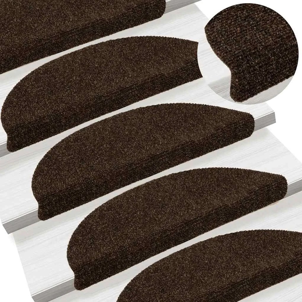 Tapetes escada autoadesivos 5 pcs 56x17x3 cm agulhado castanho