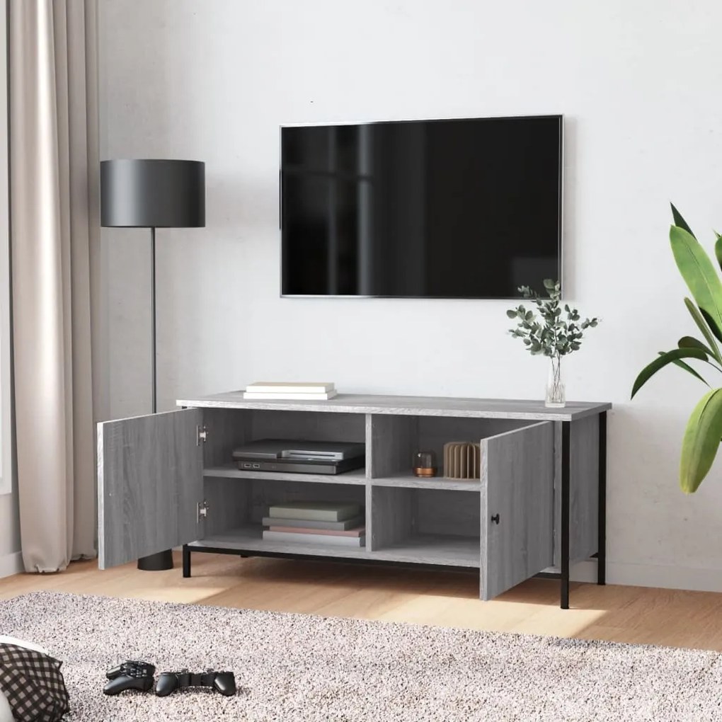Móvel TV c/ portas 102x35x45 cm deriv. madeira cinzento sonoma
