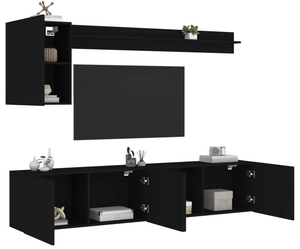 vidaXL 5 pcs móveis de parede p/ TV derivados de madeira preto