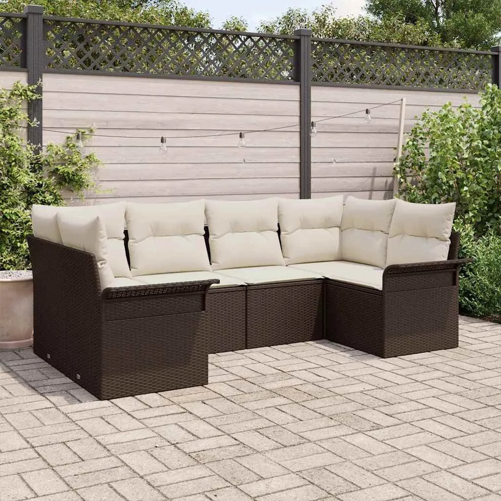 Conjunto de Sofá de Jardim vidaXL 6 Peças com Almofadas Rattan Castanh