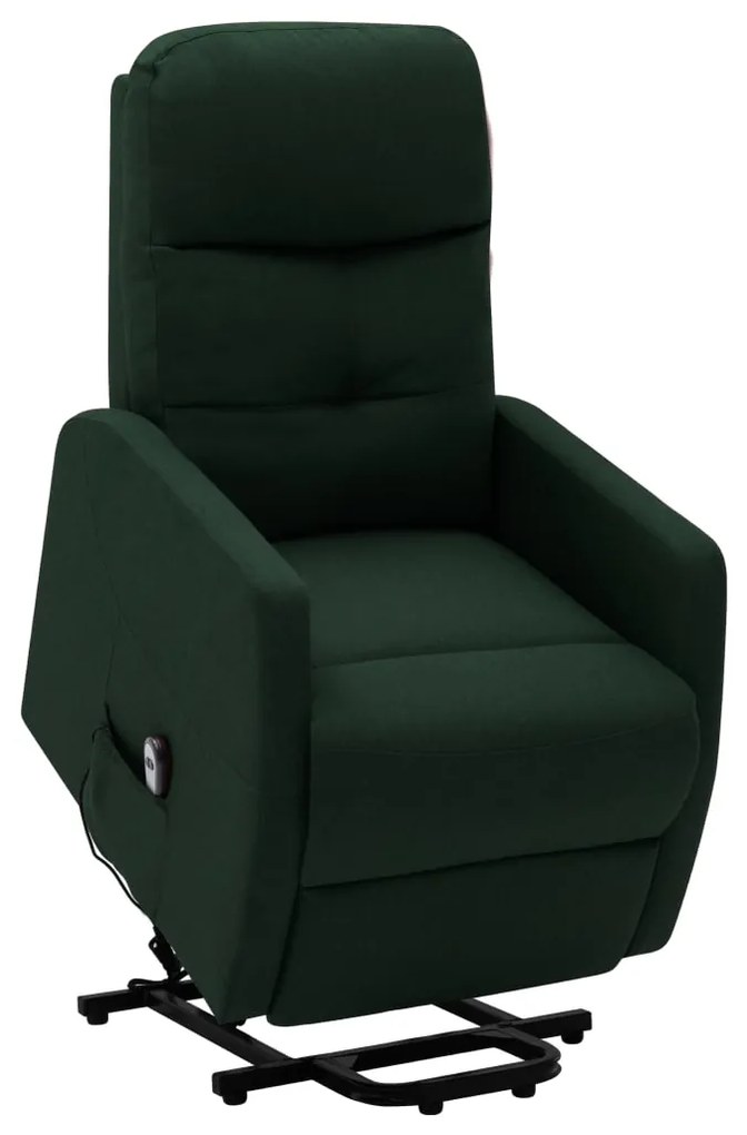 vidaXL Poltrona elevatória tecido verde-escuro