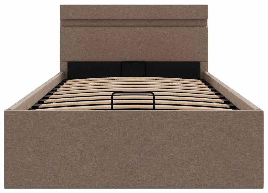 Cama hidráuli. arrumação LED 100x200cm tecido cinza-acastanhado