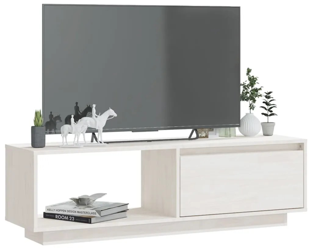 Móvel de TV 110x30x33,5 cm madeira de pinho maciça branco