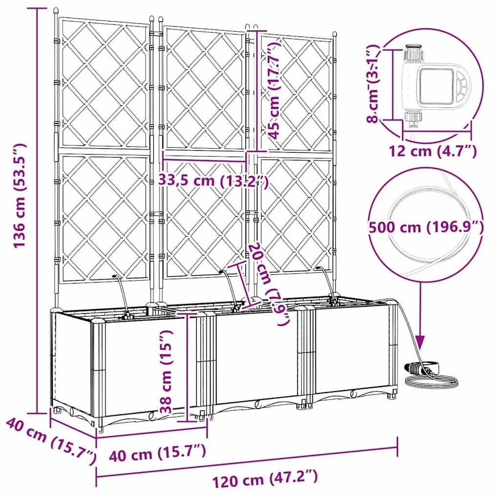 Jardineiras de Jardim 1 pc Preto 120 x 40 x 142 cm Plástico