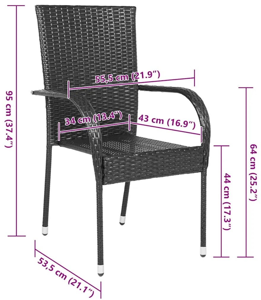 Cadeiras de exterior empilháveis 4 pcs vime PE preto