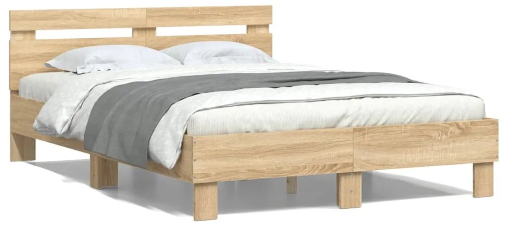Estrutura cama c/ cabeceira/luzes LED 120x200cm carvalho sonoma