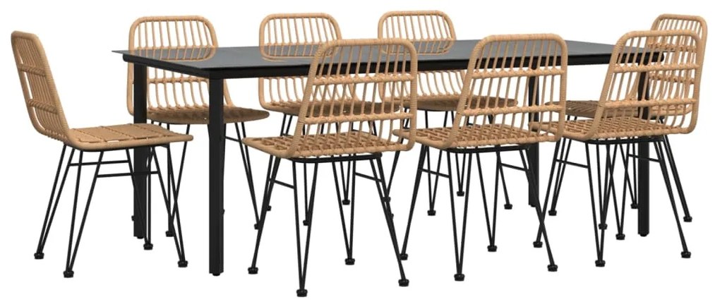 9 pcs conjunto de jantar para jardim vime PE