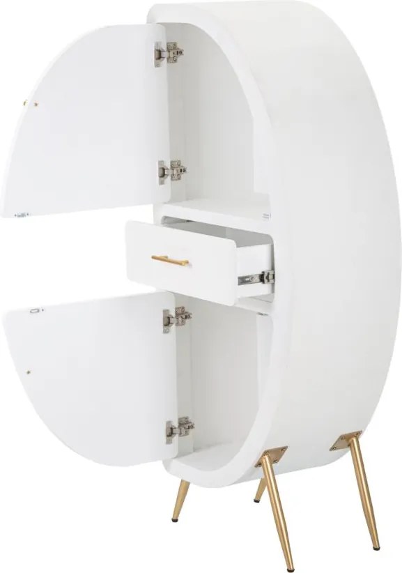 Aparador Venus com 2 Portas e Gaveta – 60x32x133 cm – Branco e Dourado
