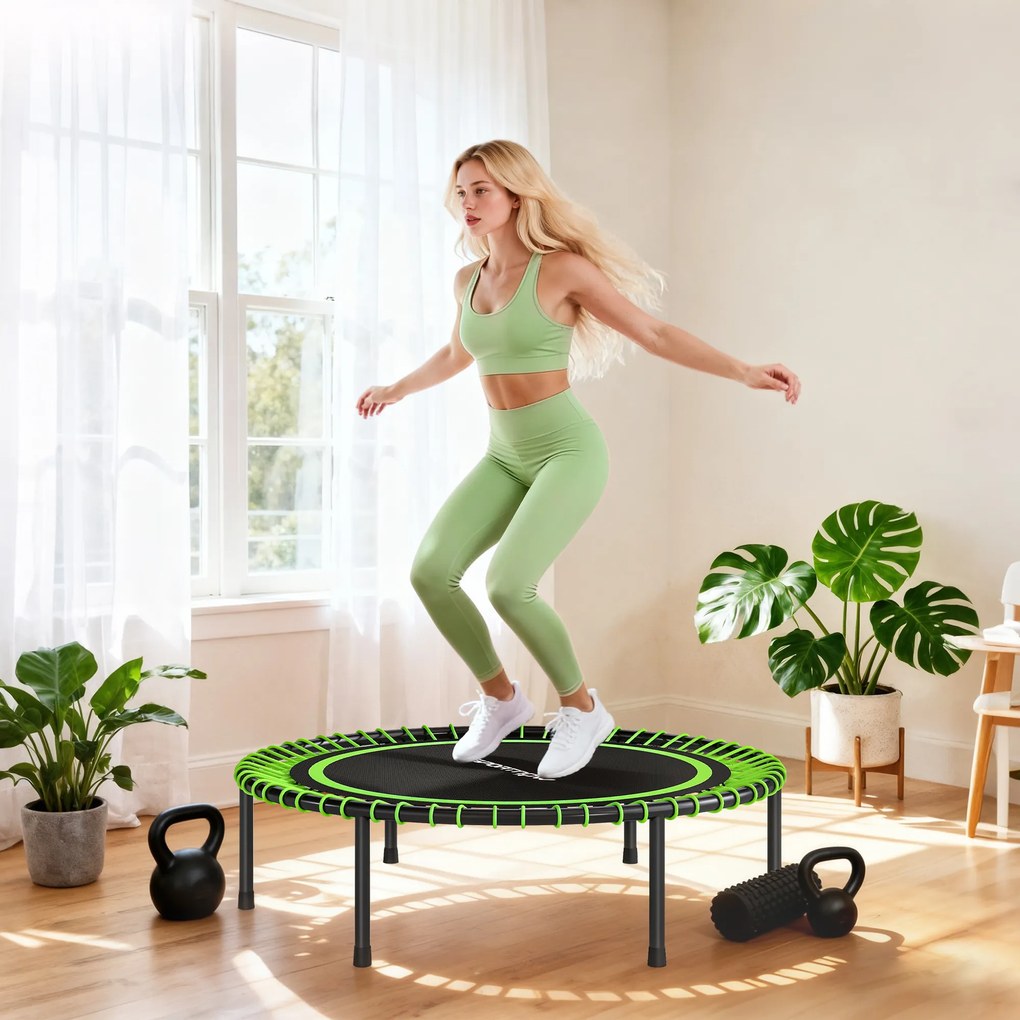 Trampolim de Fitness Adultos Ø114 cm com Estrutura de Aço Reforçada para Treino de Pernas Corpo Verde e Preto