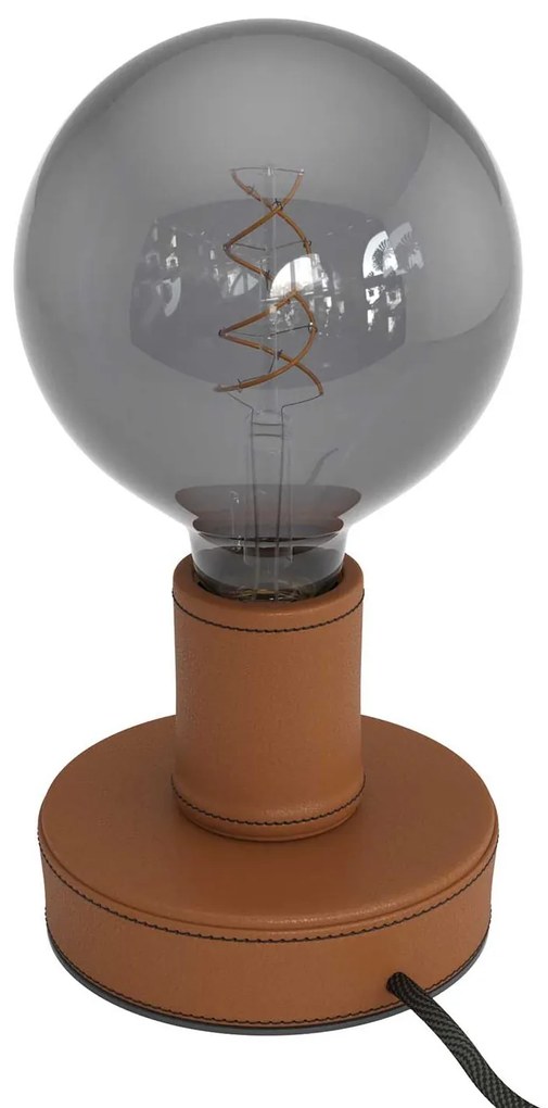 Posaluce Leather our table lamp in leather complete with fabric cable switch and 2-pin plug - Cuoio / Sim