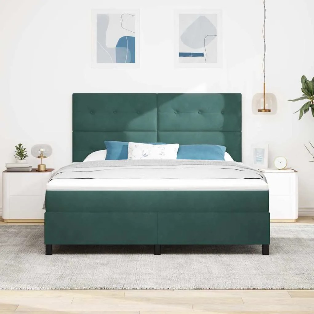 Cama Box Spring com Colchão Verde Escuro Super King de Veludo