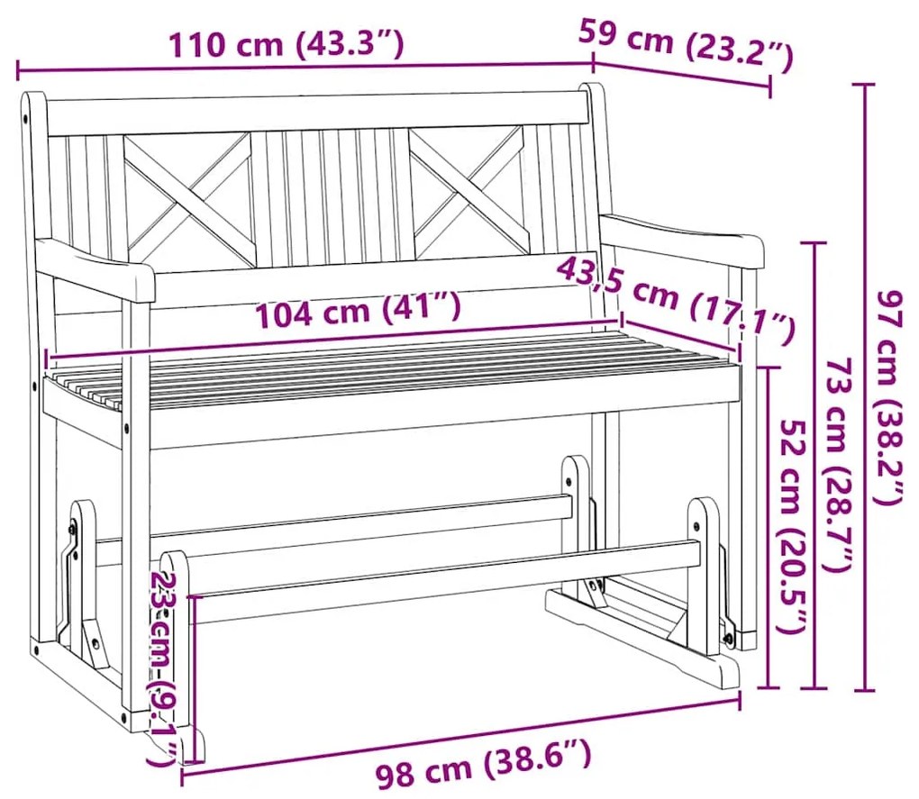 Banco Deslizante de Jardim 110x59x97 cm Madeira Sólida de Acácia