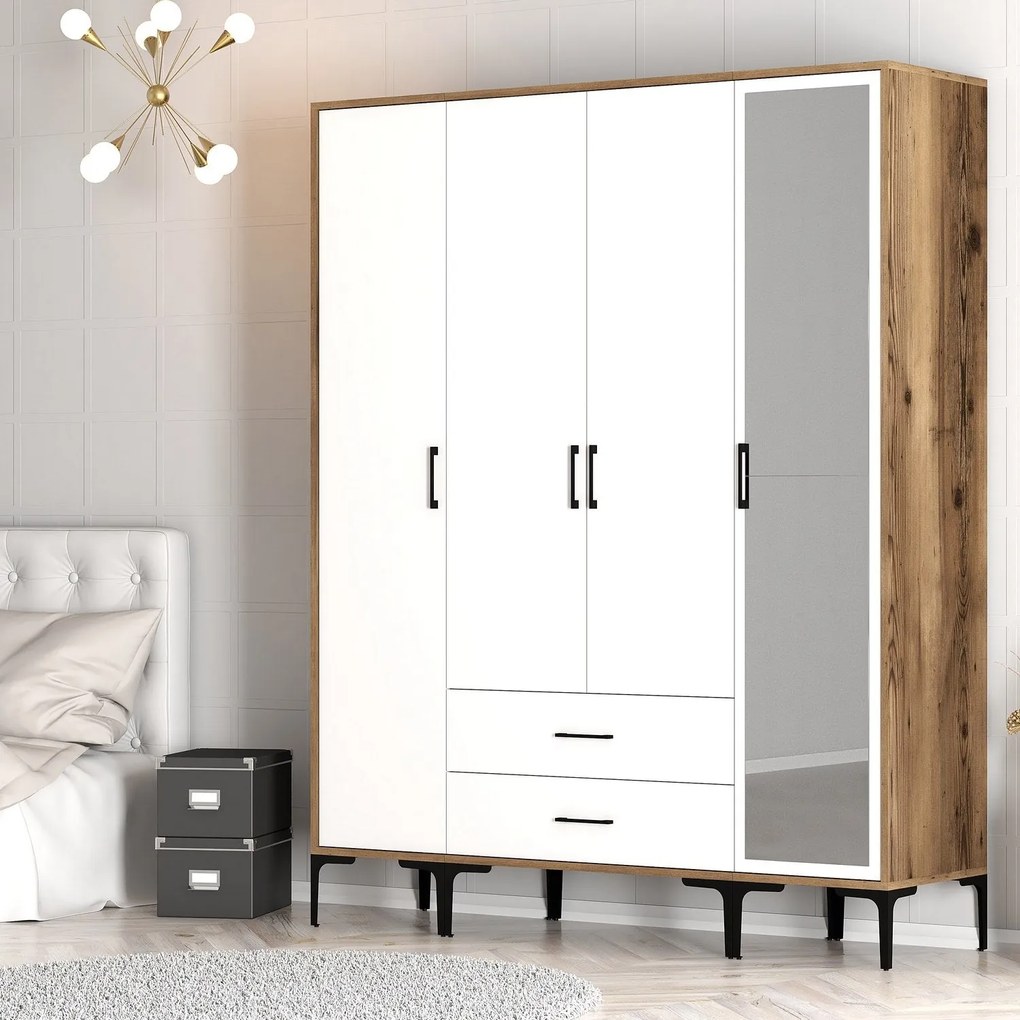 Roupeiro Kumsal STR – Nogueira e Branco – 160x47,5x201,4 cm