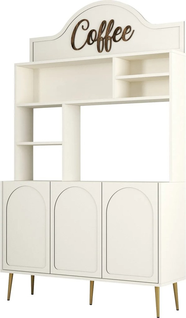Armário Alto de Cozinha "Coffee" - 200x120x35 cm - Creme e Dourado - D