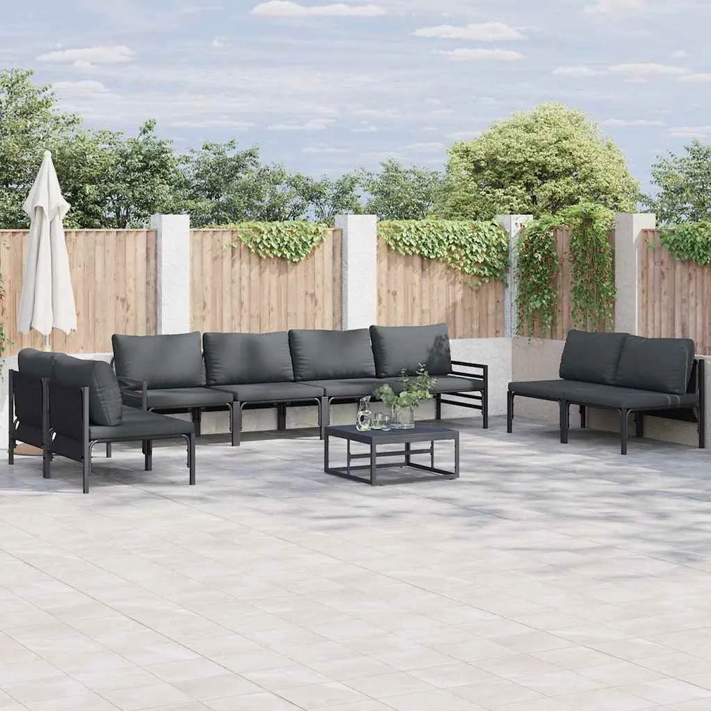 vidaXL Conjunto de Sofá de Jardim 9 pcs Cinzento-escuro Aço