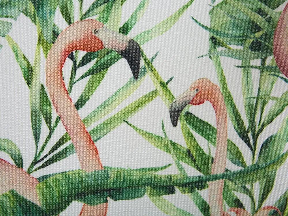 Conjunto 2 espreguiçadeiras madeira escura e 2 lonas brancas e padrão flamingos ANZIO Beliani