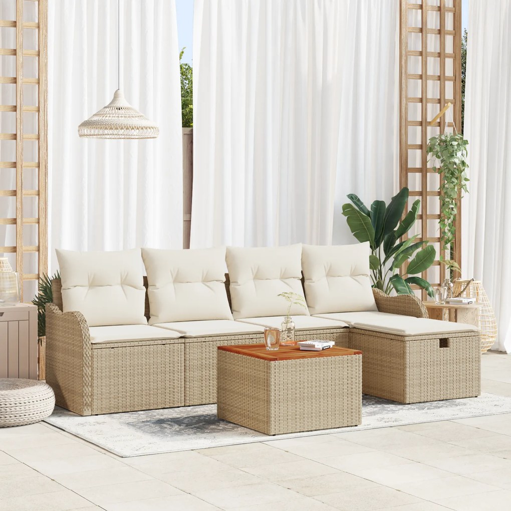 Conjunto de Sofás de Jardim vidaXL de 6 Peças com Almofadas em Rattan