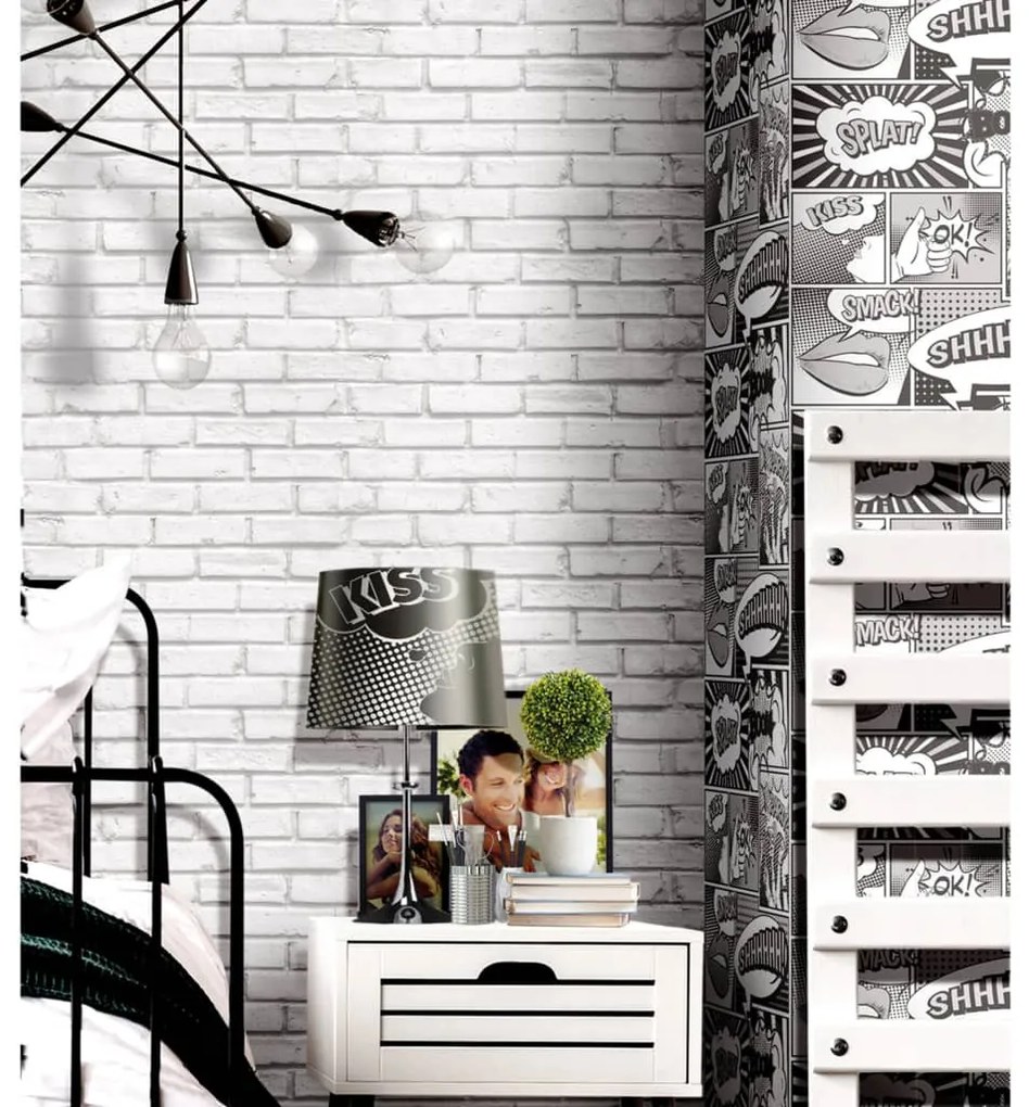425320 Noordwand Urban Friends & Coffee Papel de parede tijolos cinzento e branco