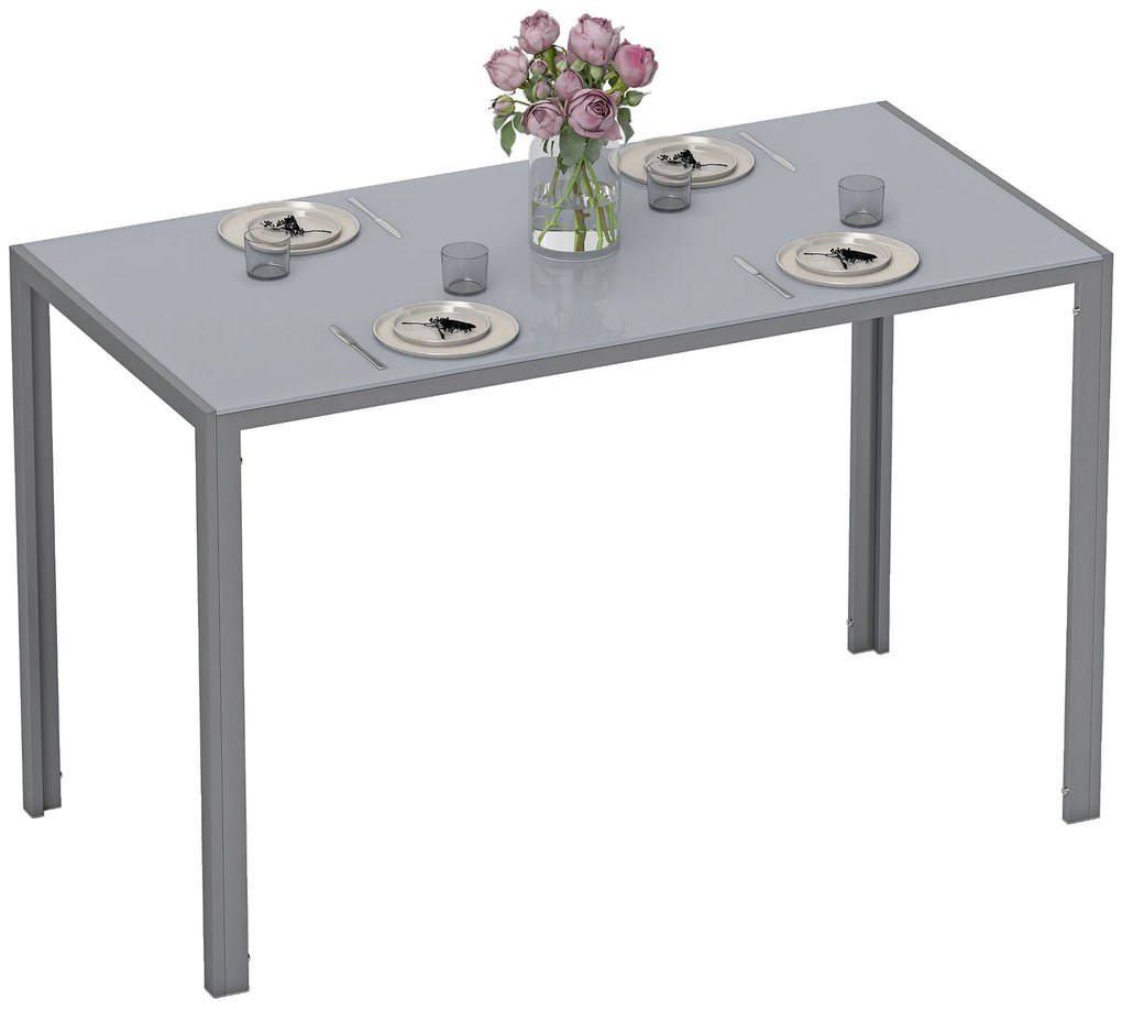 Mesa de Refeição com tampo em vidro temperado120x60x75 cm  Retangular para 4-6 pessoas com Pés de Metal Multifuncional Cinza