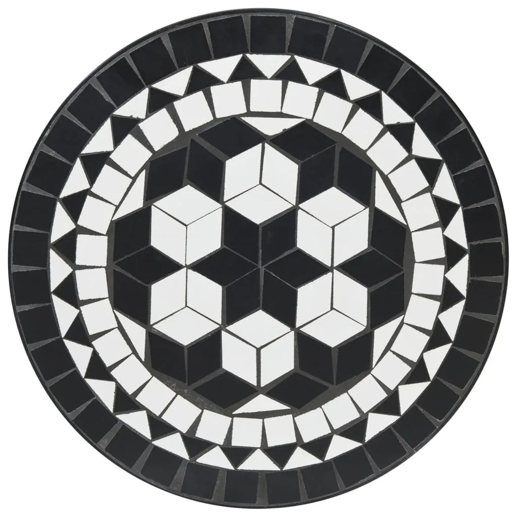 Conjunto de bistrô em mosaico ferro e cerâmica preto e branco