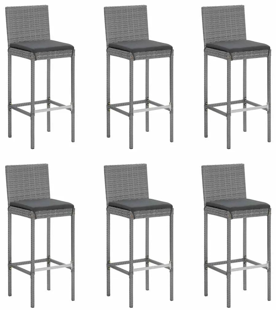 7 pcs conjunto de bar p/ jardim c/ almofadões vime PE cinzento