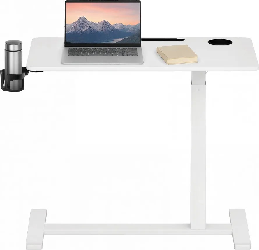 Mesa auxiliar com rodas, ajustável 80 x 45 x (65-102) cm branco