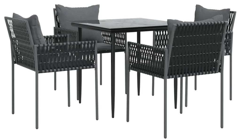5 pcs conjunto de jantar p/ jardim c/ almofadões vime PE e aço