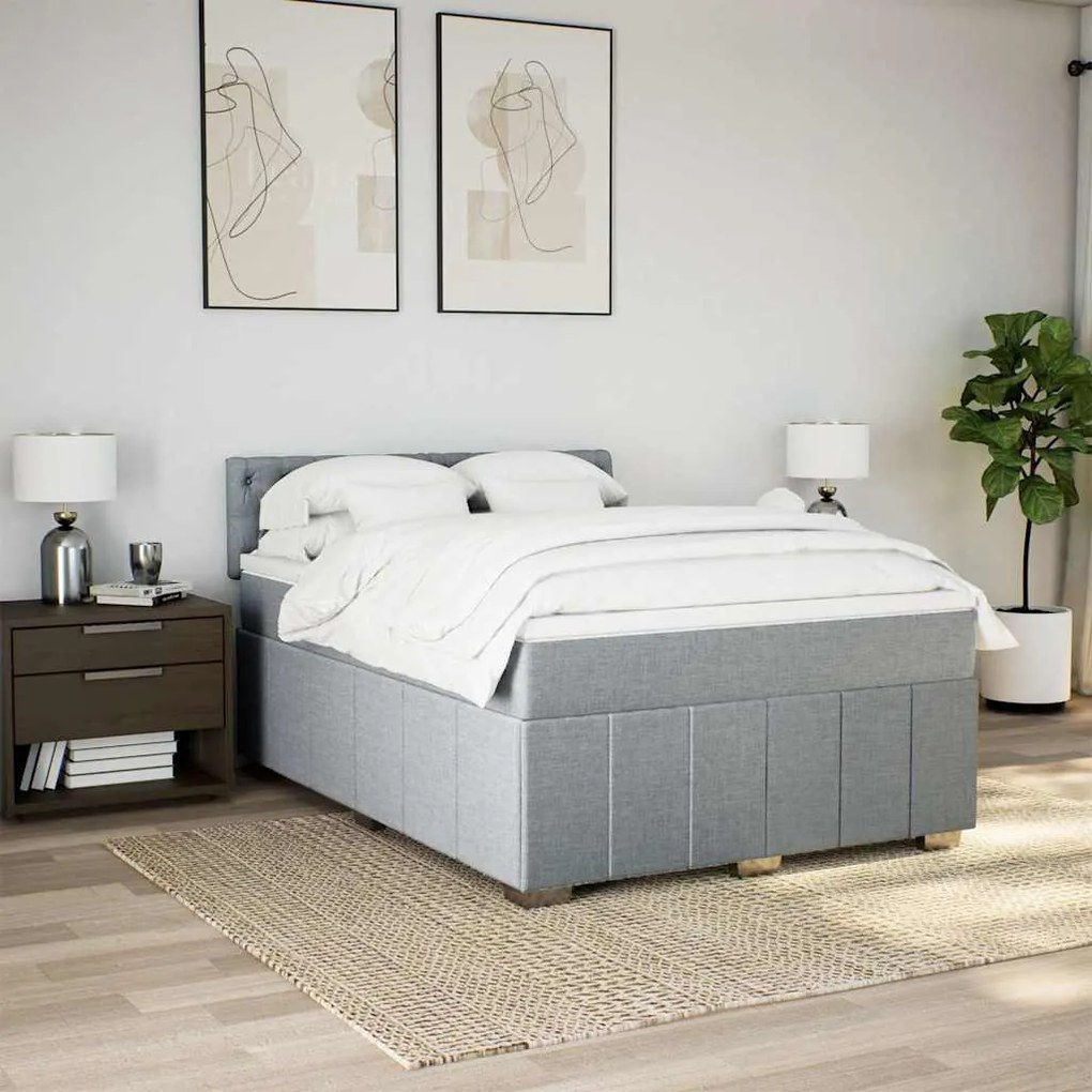 Cama com molas/colchão 160x200 cm tecido cinzento-claro