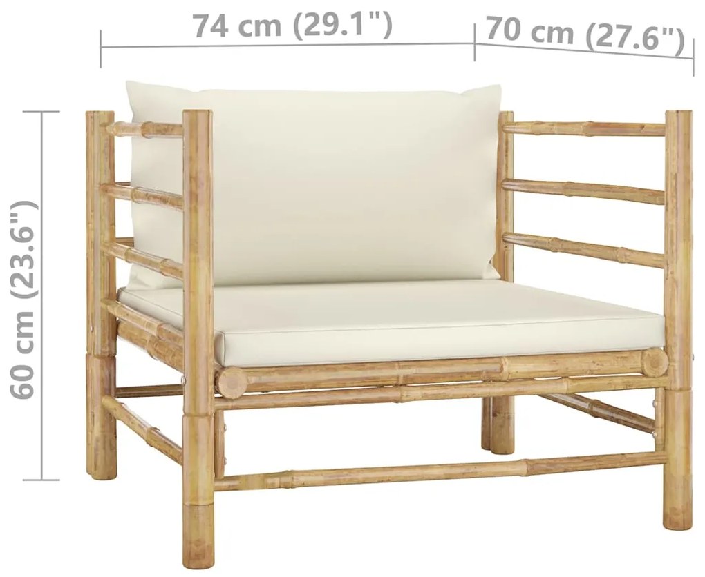 5 pcs conj. lounge p/ jardim em bambu c/ almofadões branco nata