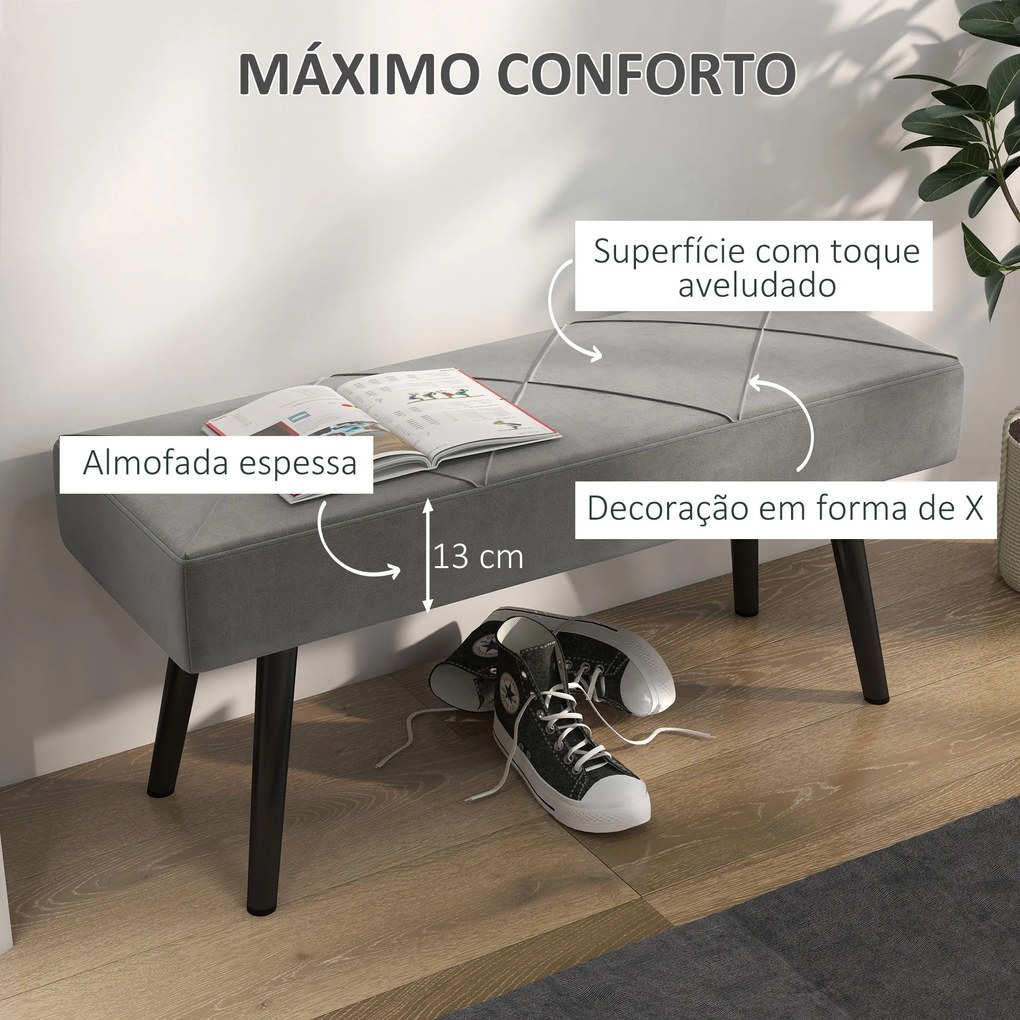 Banco de Pé de Cama Multifuncional e Moderno Banco de Dormitório com Pés de Aço e Assento Acolchoado 100x36x45 cm Cinza